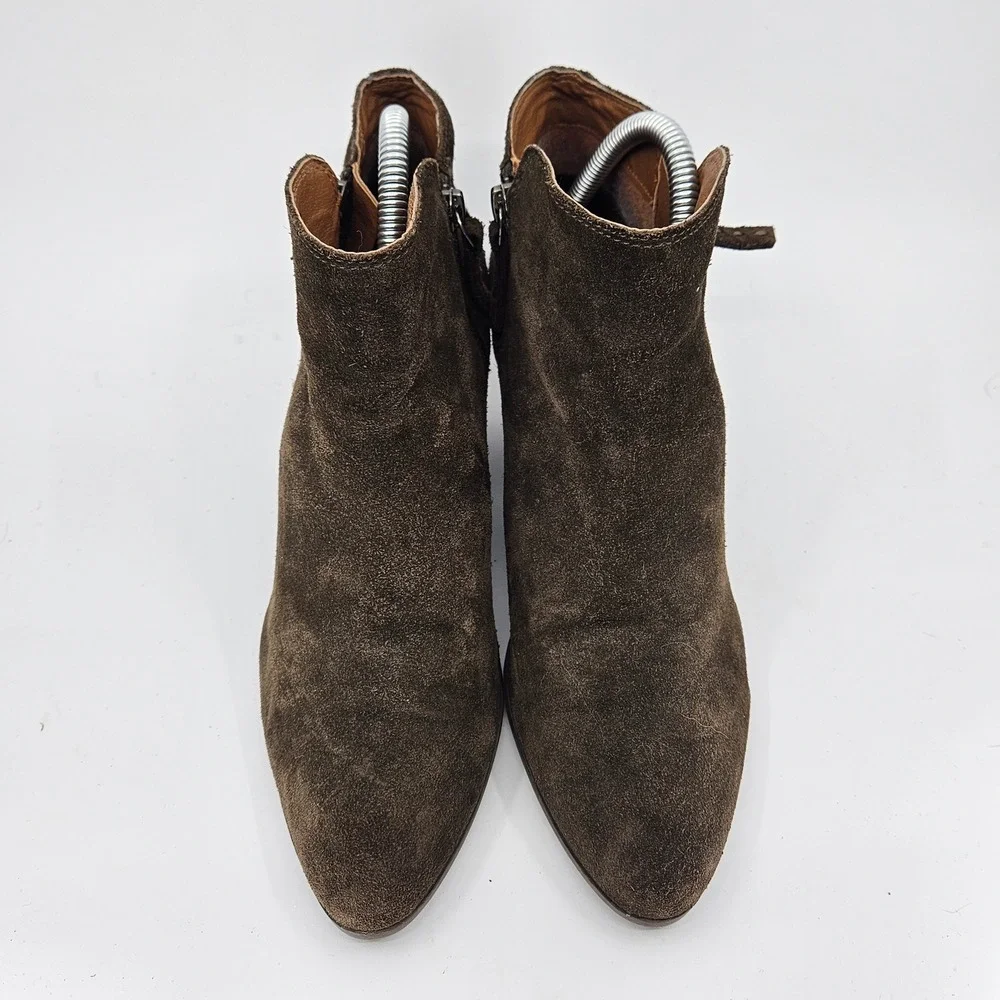 FRYE & CO Rustic Minimalist Suede Ankle Boots Block Heel Side Zip Sz 8.5M Brown‎